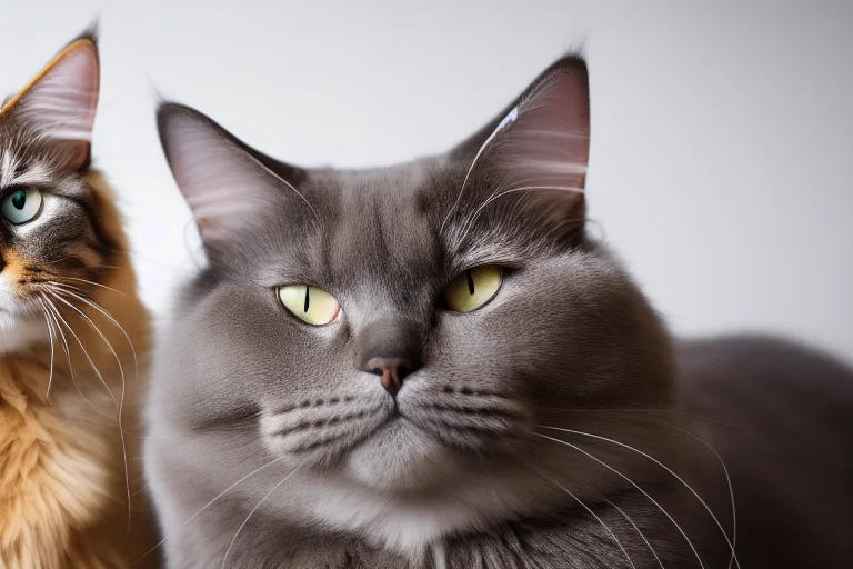 体型巨大的缅因猫与英国短毛猫对比，展现其“温柔巨人”特质