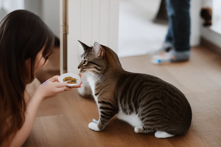 在安全门两侧同时给予猫咪零食，建立积极的关联。