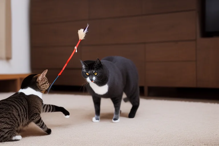 通过逗猫棒进行正确的互动游戏，模拟捕猎过程