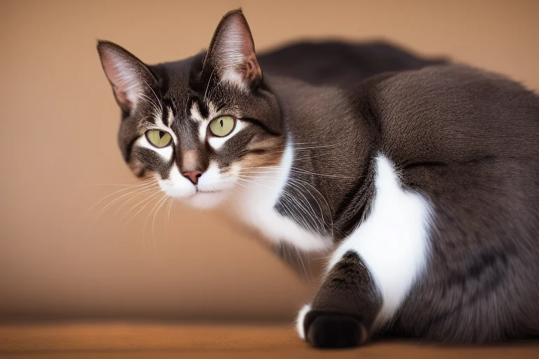 猫咪疼痛时的典型紧张姿势：身体蜷缩，肌肉紧绷，并非放松状态。