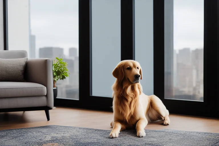 金毛寻回犬在公寓客厅中，需要开阔的空间