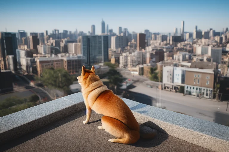 柴犬在公寓阳台，独立而警觉