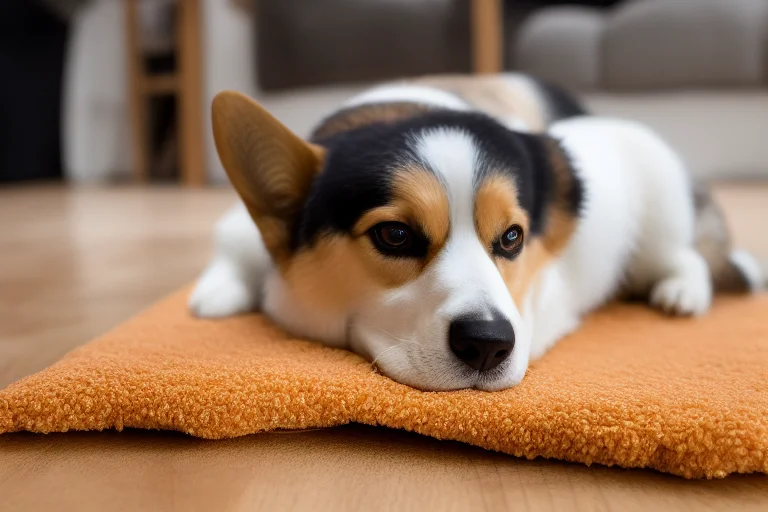 柯基在公寓内使用嗅闻垫进行脑力活动，消耗精力