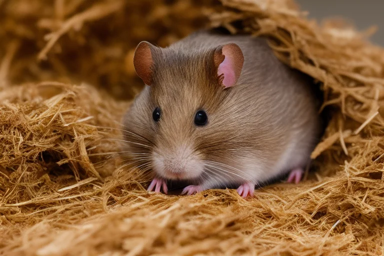 仓鼠在厚厚的分层垫材中挖掘隧道，这是它们的天性行为