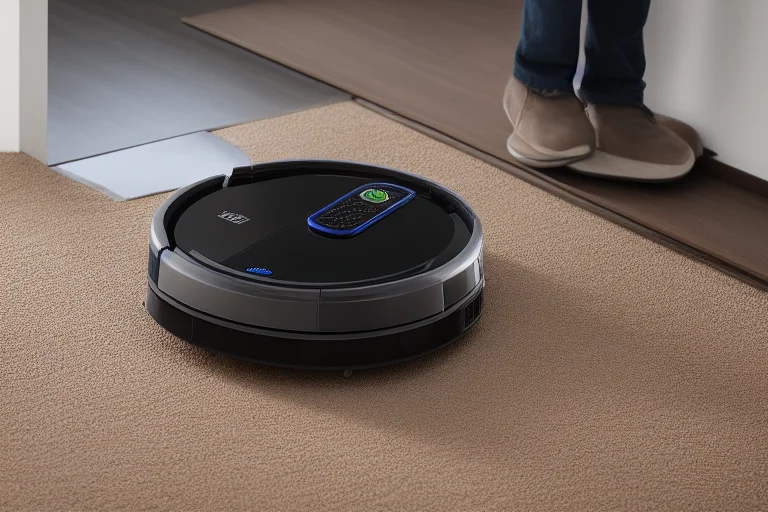 扫地机器人正在翻越门槛，展示其越障能力