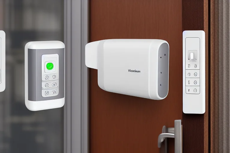 智能家庭安防系统示意图，展示传感器在门窗及人体移动监测点的布局