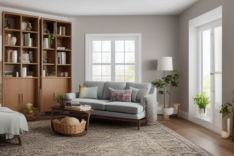 休闲阅读区隐形收纳实例：带门书柜、毯子收纳篮和边几托盘