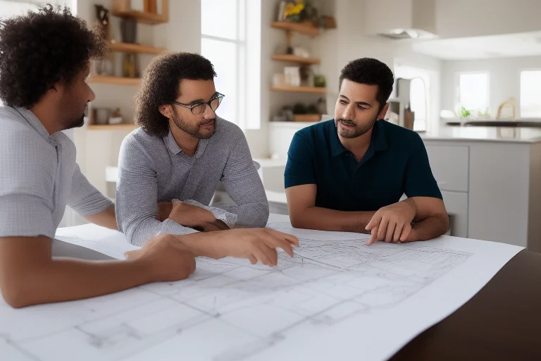 业主与设计师、工长就翻新方案进行详细讨论